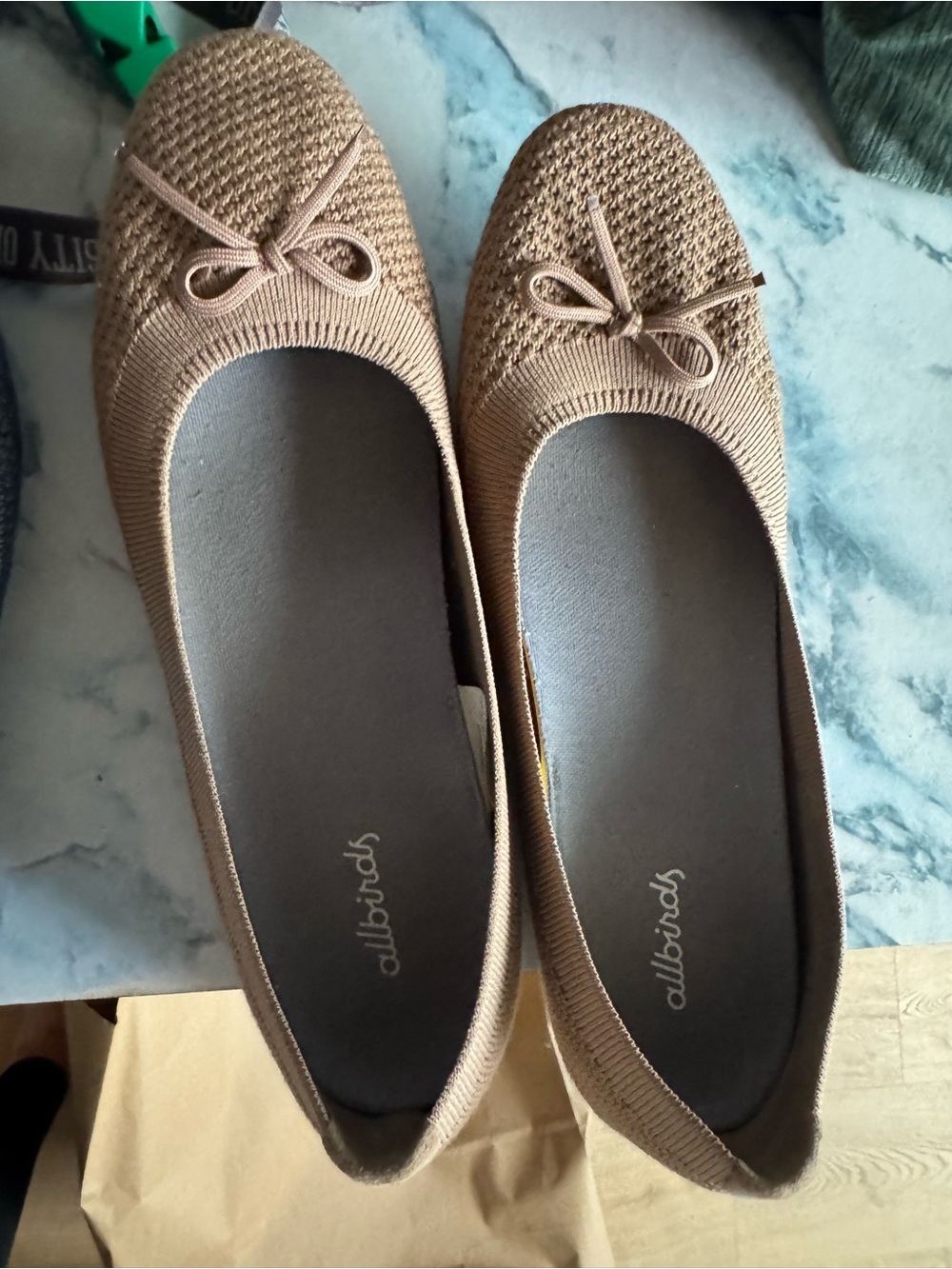 allbirds Women's Tan Knit Ballet Flats with Bow
